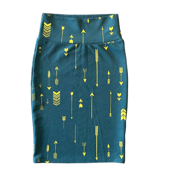 LuLaRoe Dresses & Skirts - LuLaRoe Cassie Arrow Print Midi Pencil Skirt Teal & Yellow Size XS